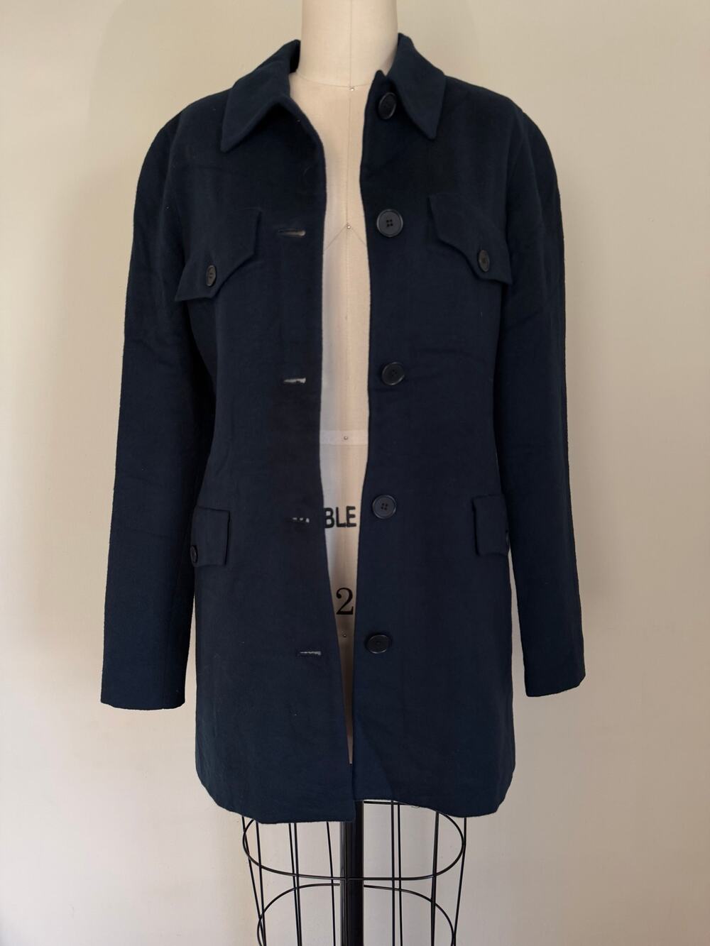Calvin Klein Collection Navy Wool Utility Car Coat Jacket Minimalist 90s Y2K